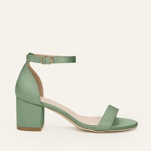 Matte Satin One Strap Buckle Block Heel Matcha Sandal